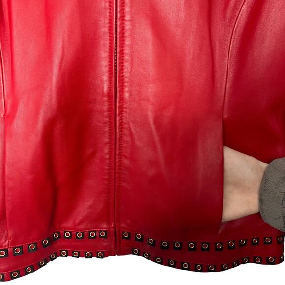 St. John Sport Red Leather Jacket Blazer Grommet Detailing Size Large - Picture 8 of 15